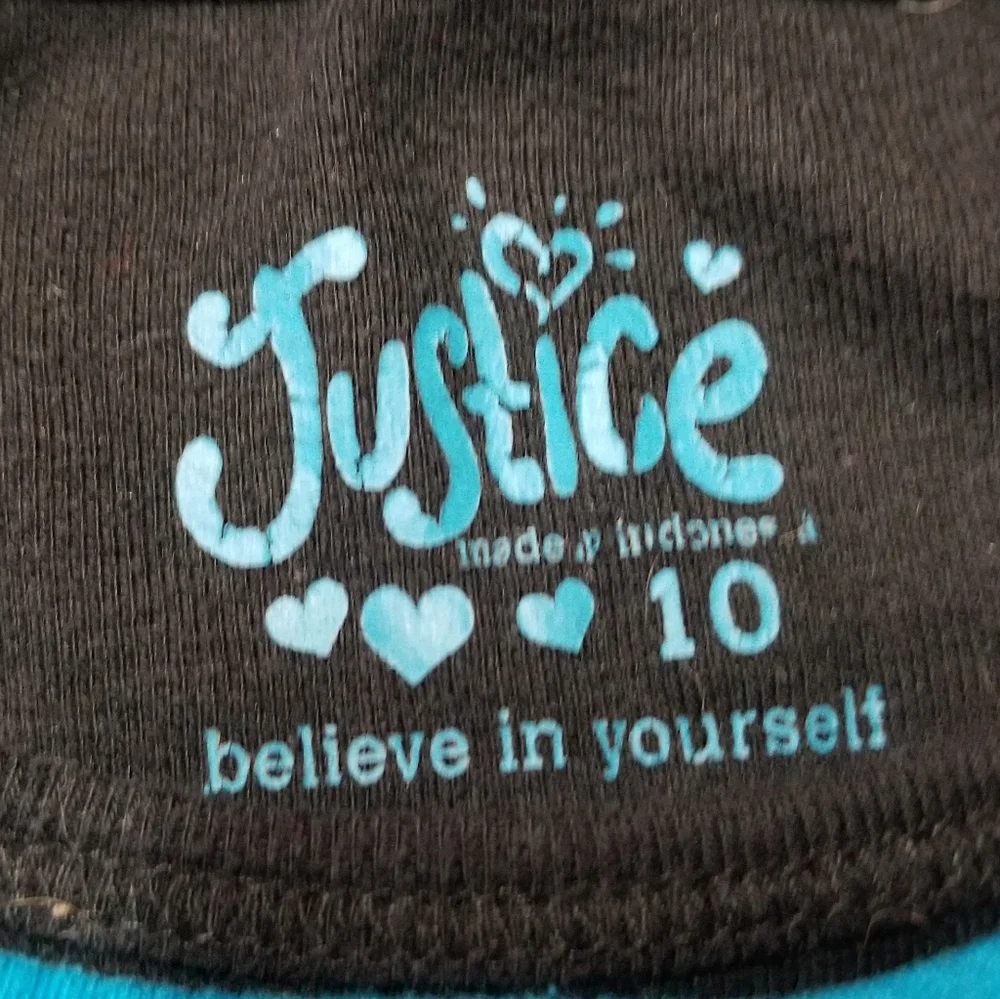 JUSTICE BRAND 2 IN 1 LONG SLEEVE BLACK & BLUE TOP